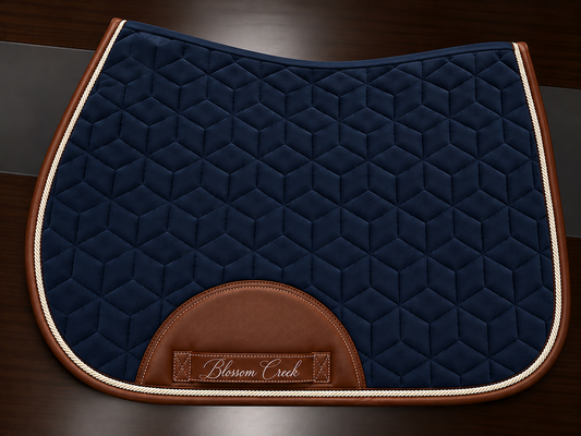 Navy Suede Saddle Pad, Brown Leather Trim (Pre-order)